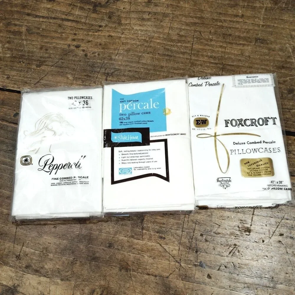 Three Vintage Standard Pillowcase USA Lot Fox Croft Pepperell New Six Total